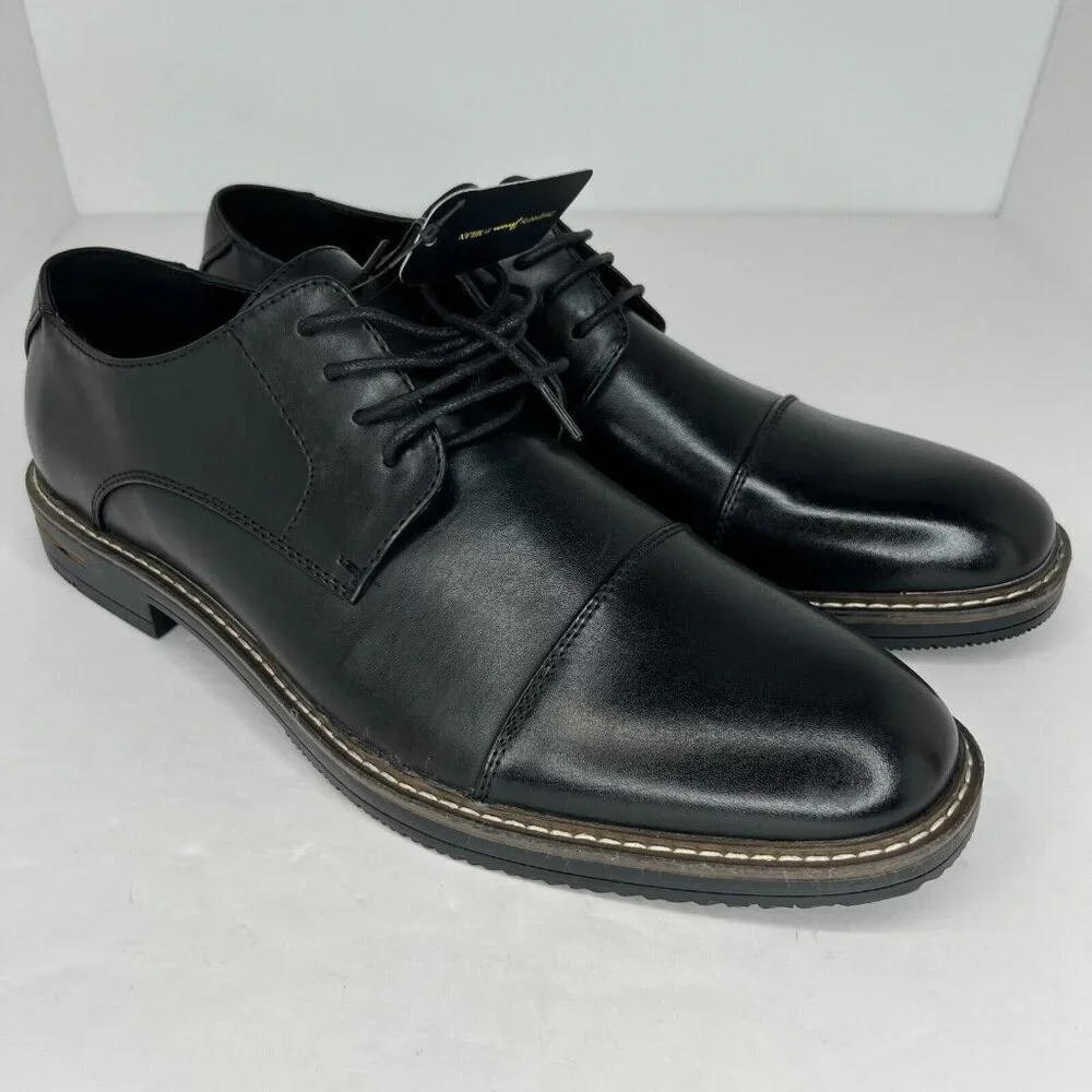 Jousen Mens DDH23021 Black Polished Oxford Leather Cap Toe Size 13 Dress Shoes